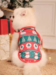 PETSIN 1pc Red And Green Striped Cute Print Pet Vest For Cats And Dogs, Christmas - Multicolor - View 6