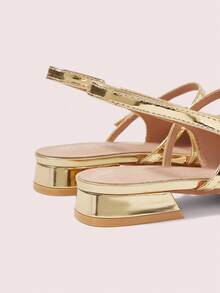 CUCCOO DOLLMOD Women's Shoes Gold Glossy Textured Back Lift Mary Jane Flats - Gold - View 6