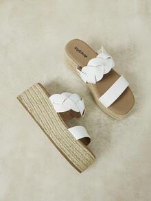 Styleloop Ladies Straw Bottom Beige Woven Belt Ladies Platform Sandals Boho Style Is Suitable For Going Out On Vacation Daily Dating Beach Seaside Travel Ca - White 6 - View 6