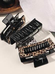 BestieMix 4-Piece Set Of Leopard Print Heat Transfer Hair Claws, Simple Square, Versatile Street Style Hair Accessories, And Hair Accessories - Multicolor - View 2