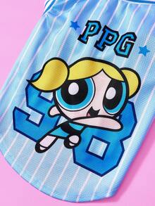 THE POWERPUFF GIRLS X PETSIN 1件可愛黃色頭髮大眼女孩星星數字98字母印花寵物背心 藍色配白色條紋 運動風 柔軟舒適寵物衣服 - 彩色 - 查看 3