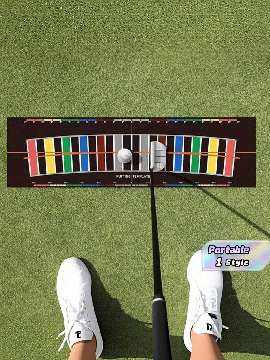 1Pc Golf Putting Practice Mat, Curved Design Putting Trainer With Alignment Track, Foldable Easy‑Storage Indoor & Outdoor Training Aid With Alignment Guide For Home & Office, Improve Accuracy & Consistency For All Skill Levels - color - View 1