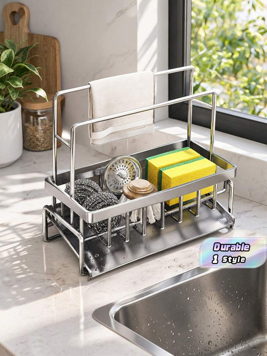 1pc Carbon-Finished Double Rod Shelf, Highly Convenient And Perfect For Storing Small Items. This High-End Shelving Unit Is Suitable For Multiple Scenarios, Offering Exceptional Practicality - Grey - View 1