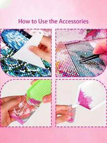 18pcs/20pcs Artificial Diamond Painting Kit, Diy 5d Diamond Painting Accessories Cross Stitch Kit, Including Diamond Point Pen, Tweezers, Glue & Plastic Tray, Suitable For Adult Diy Crafts Christmas For Holiday Gift Giving - pink - View 5