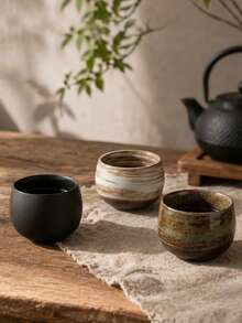 Cirelle 1pc Japanese Ceramic Teacup - Handcrafted Tea Cup Without Handle, Asian Retro Coarse Pottery Cup For Loose Leaf Tea, Macha, Sake & Kung Fu Tea Ceremony - Multicolor - View 2