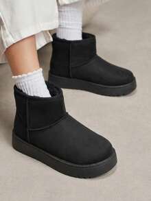 Solecia Women's New Fashionable And Comfortable Retro Black Platform Snow Boots Slip-On Plush Inner Short Women's Boots Light Outdoor Commuting Versatile Au - Black - View 3