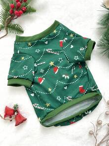 PETSIN 1 Buah Sweater Hijau Hewan Peliharaan Kucing & Anjing Motif Pohon Natal, Tanpa Topi - MultiWarna - View 11