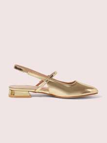 CUCCOO DOLLMOD Women's Shoes Gold Glossy Textured Back Lift Mary Jane Flats - Gold - View 5