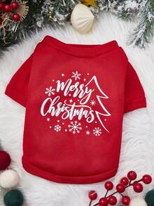 PETSIN 1pc White Christmas Letters, Snowflakes, Christmas Tree Pattern Print, Soft And Comfortable, Warm Pet Clothing - Multicolor - View 4