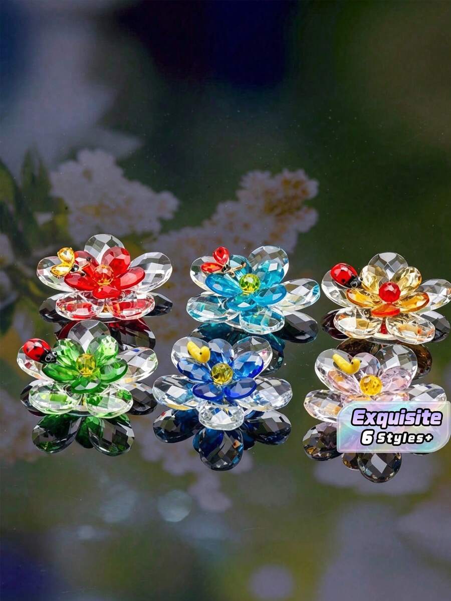 手工水晶瓢蟲與花朵擺飾，桌面家居裝飾飾品，聖誕節、新年、生日及派對禮品 - 多色 - 查看 1