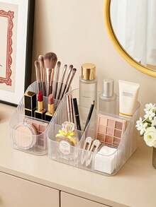 1pcMakeup Storage Box, Office Stationery Desktop Organizer Rack With Drawers, Skincare Products Storage Box, Pen Holder, Suitable For Vanity, Office Desk, Student Desk - Clear - View 10