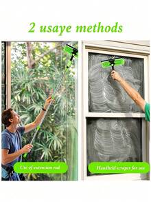 2-In-1 High-Rise Window Cleaning Kit With 10 Extension Rods For High-Rise Glass Wipe And Scraper, Reusable Microfiber Pad, No Power Required, Machine Washable, Ideal Mother's Day Gift - A - View 9