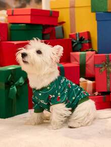PETSIN 1 Buah Sweater Hijau Hewan Peliharaan Kucing & Anjing Motif Pohon Natal, Tanpa Topi - MultiWarna - View 9