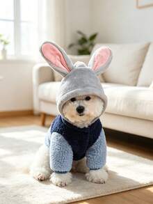 1Pc Bunny Ear Pet Costume, Fleece Warm Dog Coat, Cute Rabbit Outfit For Small Dogs & Cats, Autumn Winter Pet Party Apparel - Multicolor - View 4