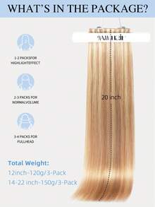 60片膠帶式接髮 真人頭髮，#P18/22 髒金色亮色漂染金 直髮 Remy Hair，14-22英吋，絲滑無縫隱形粗尾髮束，適合細髮增加豐盈感，專業沙龍與日常造型適用於女性與女孩 - SP18/22 - 查看 4