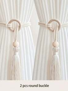 Haus Hana Wooden Ring Bead Tie Rope, Wooden Gauze Curtain Flow Su Tie Rope, Decorative Curtain Buckle, Adjustable Water-Based Curtain Tie Rope, Tied Curtain Strap, Fixed Circular Buckle Cotton Rope, Adjustable And Movable Wooden Bead Exquisite And Practical - multicolor - View 11