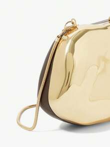 Maija Ladies Fashionable Elegant Simple Personalized Gold Metal Imitation Leather Hard Box Clutch Bag, Dating Dinner Party Banquet - Gold - View 8