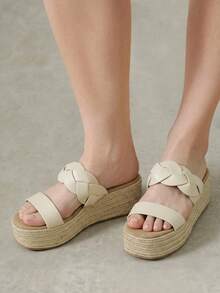 Styleloop Women's Straw-Woven Sole Apricot Woven Belt Women's Platform Sandals Boho Style Is Suitable For Going Out On Vacation Daily Dating Beach Seaside T - Apricot 6 - View 9