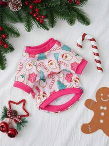 PETSIN 1pc Pink Cute Printed Christmas Pet Sweatshirt Without Hat, Suitable For Both Cats And Dogs - Multicolor - View 7