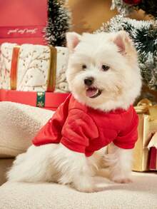 PETSIN 1pc Pet "HoHoHo" Reindeer Snow Flake Santa Claus Cartoon Print Cute Red Fleece Pullover Sweatshirt - Multicolor - View 9