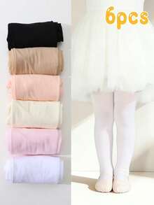 SHEIN 6 Girls And Children Solid-Color Velvet Material Slim-Fitting Primer Dance Pantyhose, Soft And Not Easy To Hook High-Elastic Stockings Primer Pantyhos - Multicolor - View 1
