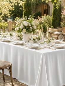 1/2Pcs White Satin Rectangular Tablecloth Made Of Smooth Polyester Fabric, Ideal Table Cover For Weddings, Birthday Parties, Bridal Showers And Banquet Decorations. - White - View 2