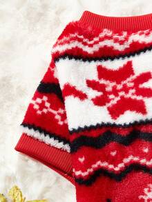 PETSIN 1pc Pet Christmas Red Reindeer Geometric Fair Isle Pattern Flannel Warm Cozy Crew Neck Dog Sweatshirt - Multicolor - View 9