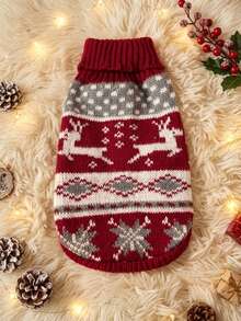 PETSIN 1 Pc Warm Christmas Pet Sweater: Reindeer Snowflake Color Blocking Design Animal Clothing - Multicolor - View 2