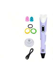 Kit de bolígrafo de impresión 3D de 1 pieza, incluye 9 metros de filamentos PLA de colores aleatorios, soporte para bolígrafo 3D, diseño resistente al calor y cable de datos USB, adaptador no incluido - Morado - Ver 4