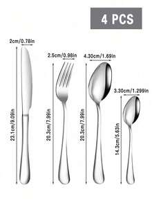 4/16/24pcs Stainless Steel Black 1010 Steak Knife, Fork, Spoon Cutlery Set, For Hotel, Restaurant, Home Dining - Silver - View 11