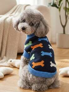PETSIN 1pc Christmas Bone Pet Sweater Winter Warm Bone Cat And Dog Pet Clothes - Multicolor - View 1