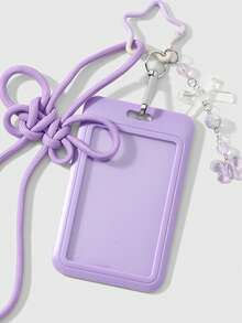 ROMWE Kawaii 1 Unique, Fashionable And Simple Purple Handmade Braided Rope Chinese Knot Acrylic Bow Polka Dot Printing Card Cover DIY Keychain Bag Pendant - Purple - View 12