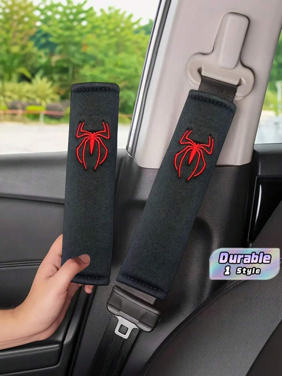 2Pcs Soft Car Seat Belt Covers, Red Spider Pattern Seatbelt Protector Sleeves, Easy To Install Universal Vehicle Interior Decor Accessories - A - View 1
