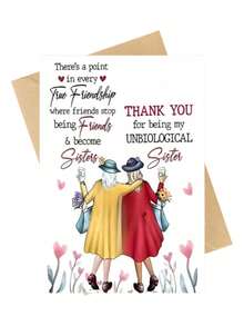 1pc Sarcastic BFF Birthday Card: "THANK YOU For Being My UNBIOLOGICAL Sister" - Coffee& Flowers Design For Bestie, Funny Friendship Gift With Envelope (Perfect For White Elephant) - multicolor - View 8