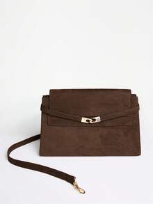 MUSERA Brown Suede Buckle Detail Shoulder Bag Fall Autumn Winter Streetwear Outfits - Suede coffee - View 7