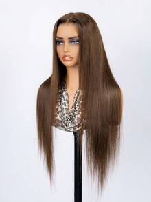 ALL READY WIG 巧克力棕色骨直人髮假髮 180%密度 7x5蕾絲前額 預拔髮巴西原色處女髮假髮 女款 自然髮線 無需膠水 100%人髮 - S4 - 查看 4