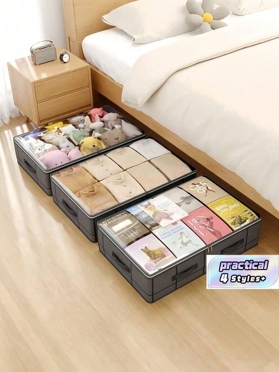 Black Reinforced Window Storage Bag Heavy Duty Thickened Portable Handles Dustproof Wear Resistant Quilt Blanket Clothes Organizer Moving Dorm Home - Haig - View 1