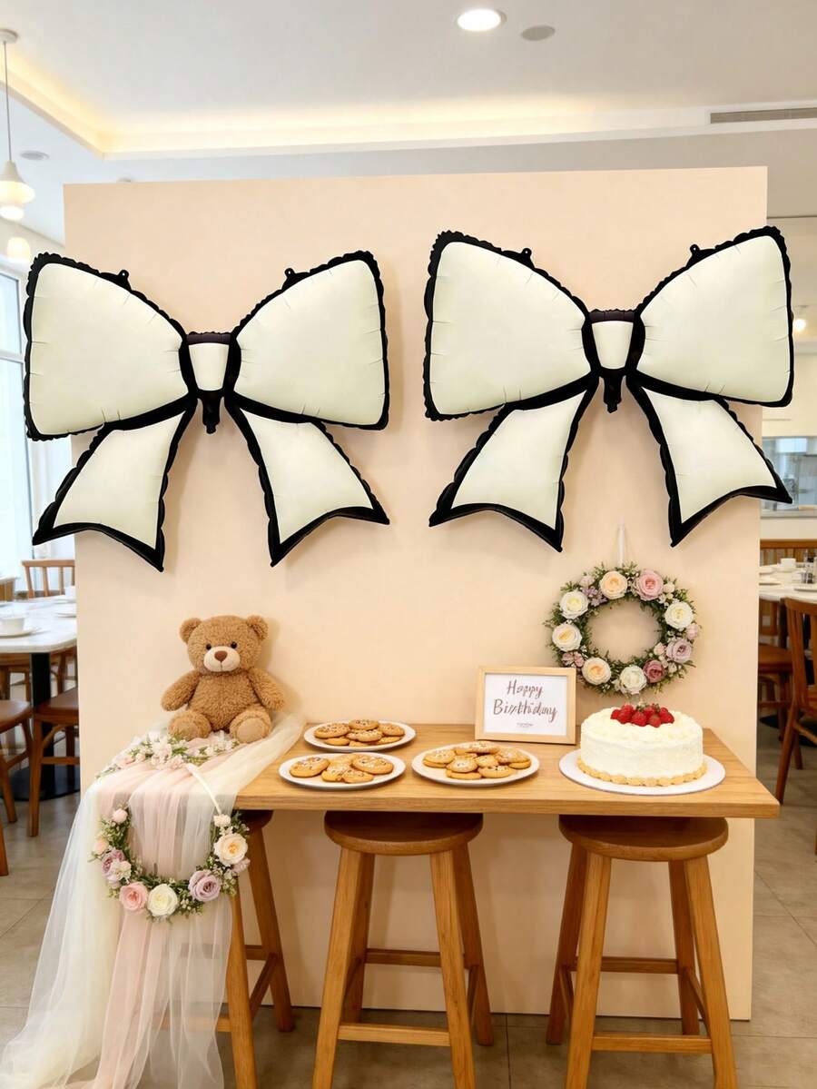 Bowknot Aluminum Foil Balloons, Suitable For Birthday Parties, Themed Events, Family Gatherings, And Decorative Props, Making It Easy To Capture Atmospheric And Cinematic Photos. (In English) - 38 inch white butterfly black edge - View 1