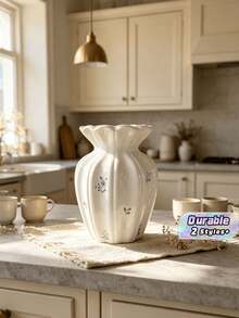 Nordic Retro Floral Ceramic Vase, Ins Style High-Gloss Ruffled Edge Flower Vase, Tabletop Flower Arranging Ornament For Living Room Home Decoration - vase - View 1