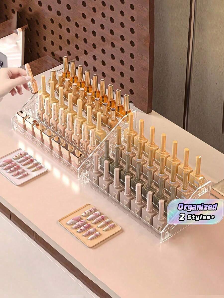 1pc Multi-Layer Transparent Nail Polish Display Rack, Home Daily Use Lipstick Cosmetics Nail Polish Storage Shelf, Plastic Storage Rack/Nail Salon Display Rack/Multi-Layer, Used For Storing Nail Polish. - Clear - View 1