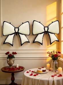 Bowknot Aluminum Foil Balloons, Suitable For Birthday Parties, Themed Events, Family Gatherings, And Decorative Props, Making It Easy To Capture Atmospheric And Cinematic Photos. (In English) - 38 inch white butterfly black edge - View 3