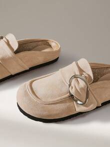 Solecia Retro Muller Shoes Side Buckle Back Empty Half Drag Casual Shoes - Khaki - View 3
