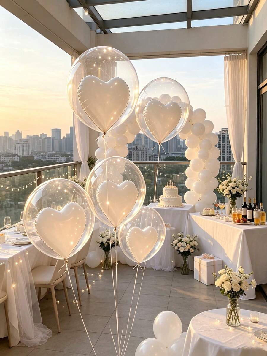 Minimalist Ins‑Style Heart Bobo Balloon Set, Perfect For Birthday Banquets, Marriage Proposals, Engagement Parties, Anniversaries, Wedding Scenes & Various Event Decorations - Bobo ball love white - View 1