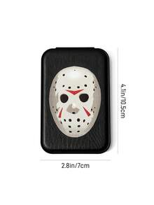 WB Horror X SHEIN 暗黑恐怖面具可折疊手鏡，圓形防刮皮革收納盒，輕巧尺寸適合戶外旅行與日常補妝 - 黑色 - 查看 4
