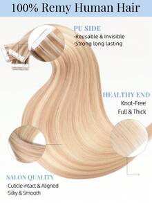 60片膠帶式接髮 真人頭髮，#P18/22 髒金色亮色漂染金 直髮 Remy Hair，14-22英吋，絲滑無縫隱形粗尾髮束，適合細髮增加豐盈感，專業沙龍與日常造型適用於女性與女孩 - SP18/22 - 查看 6