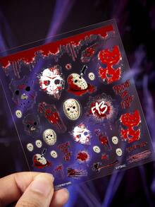WB Horror X SHEIN Dark‑Style Nail Art Stickers, Multi‑Use Decals For Nails, Water Bottles & Notebooks, DIY Decor For People, Party & Daily Ornament - Multicolor - View 3