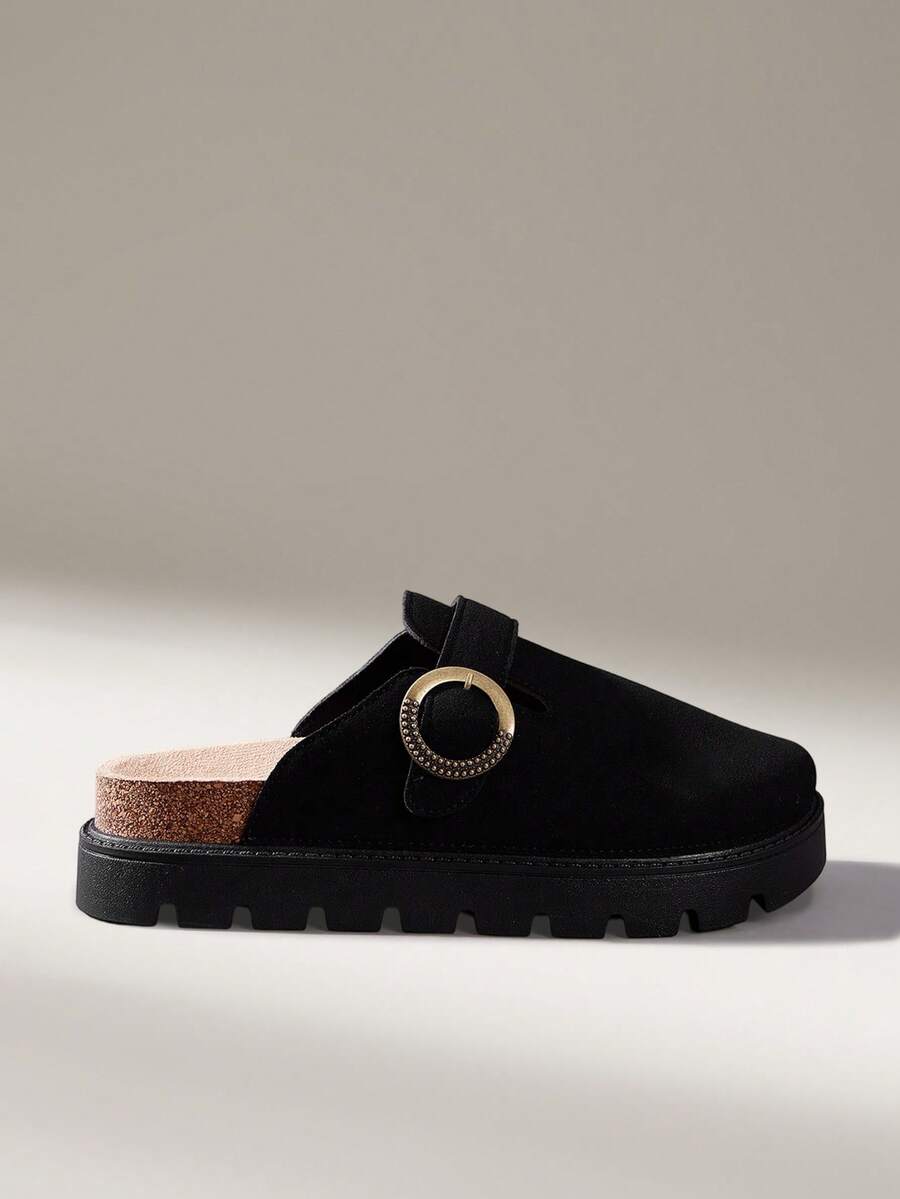 Solecia Women's Fashion Thick-Soled One-Pedal Bag Head Slippers, Increasing The College Commuting Style - Black - View 1