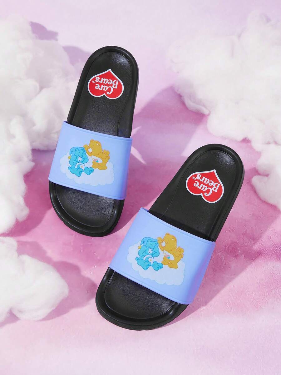 SHEIN X Care Bears 女款粉色與白色印花拖鞋,輕量柔軟底拖鞋 - 天藍色 - 查看 1