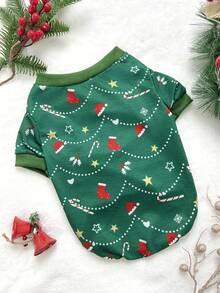 PETSIN 1 Buah Sweater Hijau Hewan Peliharaan Kucing & Anjing Motif Pohon Natal, Tanpa Topi - MultiWarna - View 4