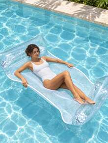 2pcs Transparent Sequin Inflatable Floating Row, Double-Tube Inflatable Bed With Air Hose, Foldable Swimming Pool Float, Multifunctional Swimming Pool Floating Bed For Adult Vacation & Recreation - double tube - View 7